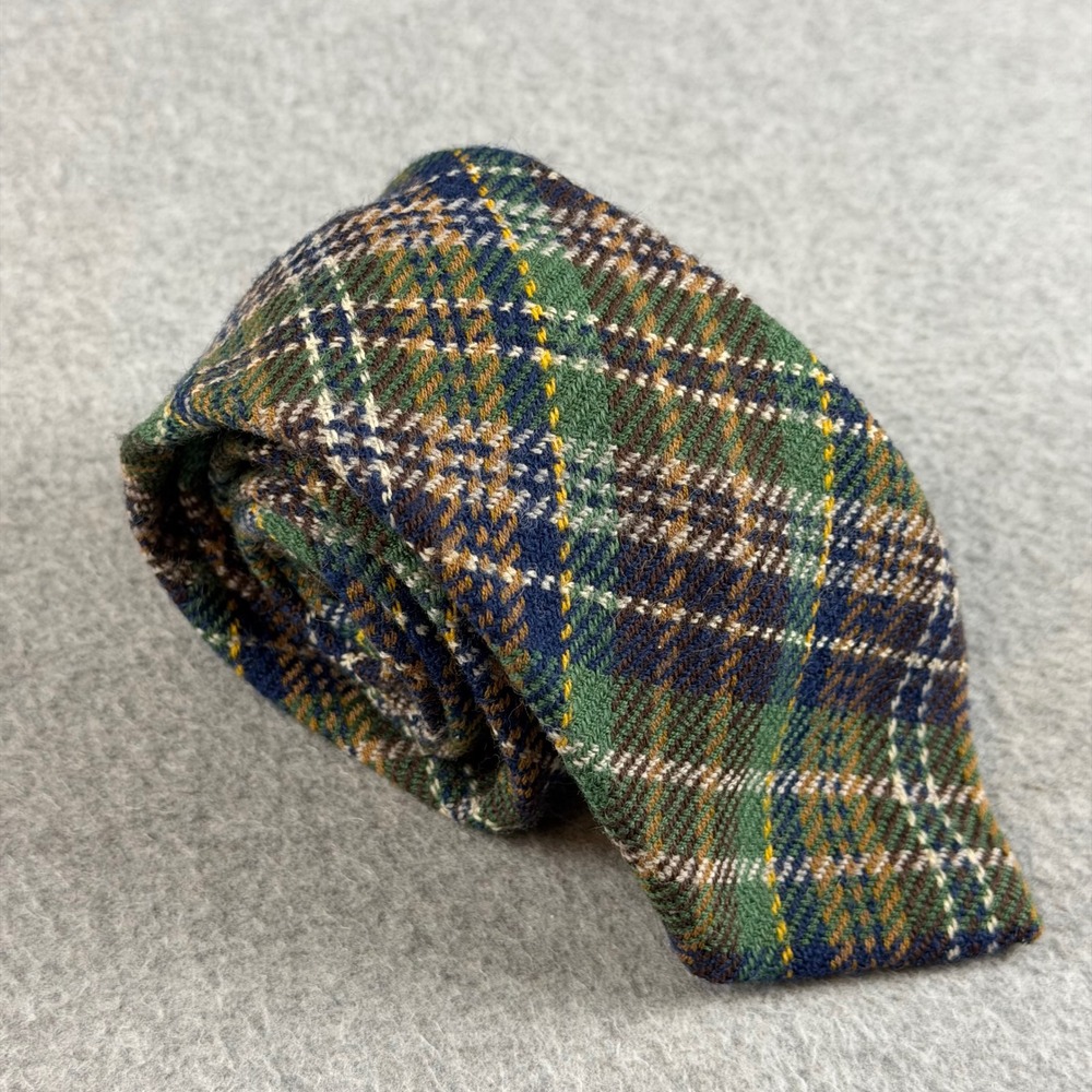 Vintage Rooster Ruffler Jordan Marsh Green Plaid Wool Blend Necktie 56x3"